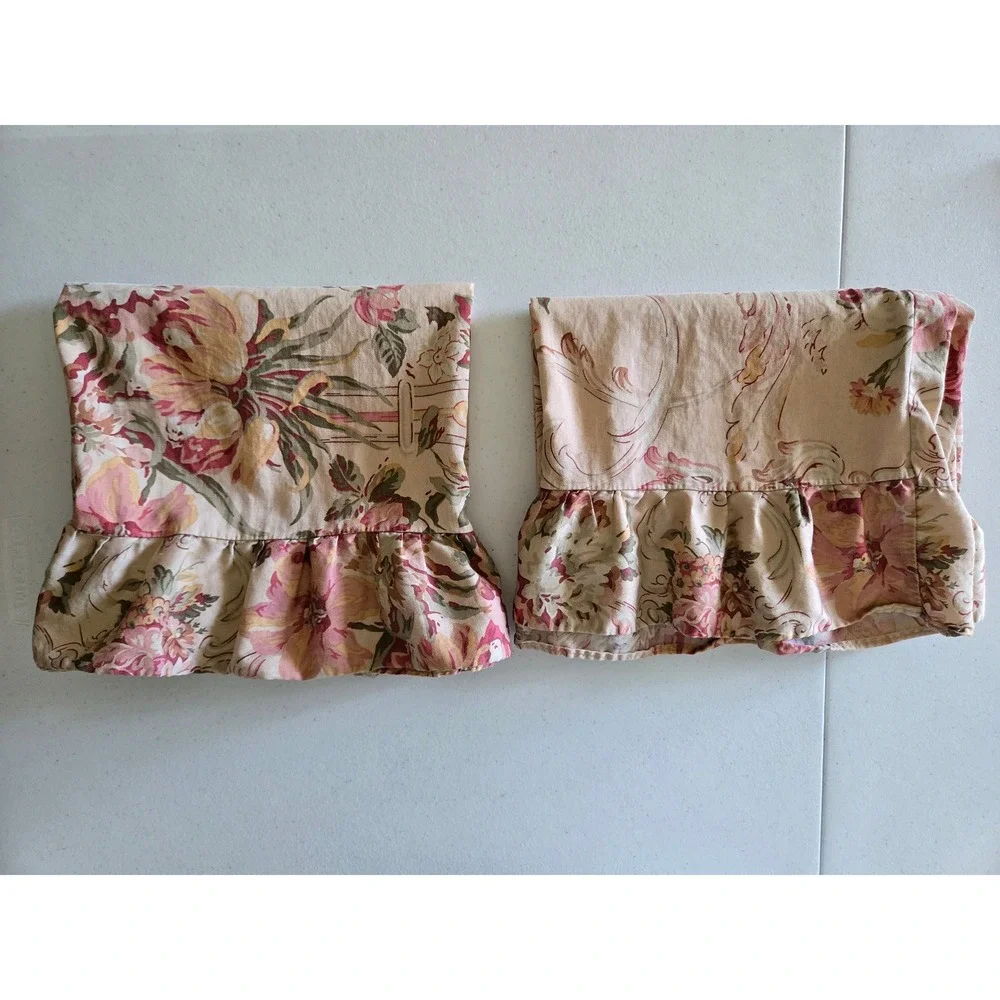 VINTAGE‎ Ralph Lauren King Pillowcase Set 2 Floral Ruffled Guinevere FLAW